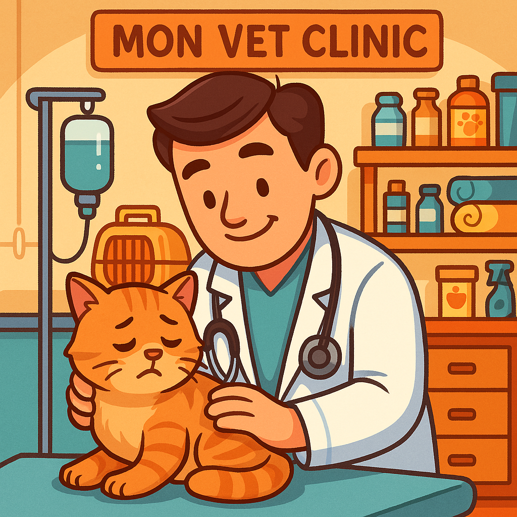 Bác sĩ thú y đang kiểm tra mèo mắc bệnh FIP