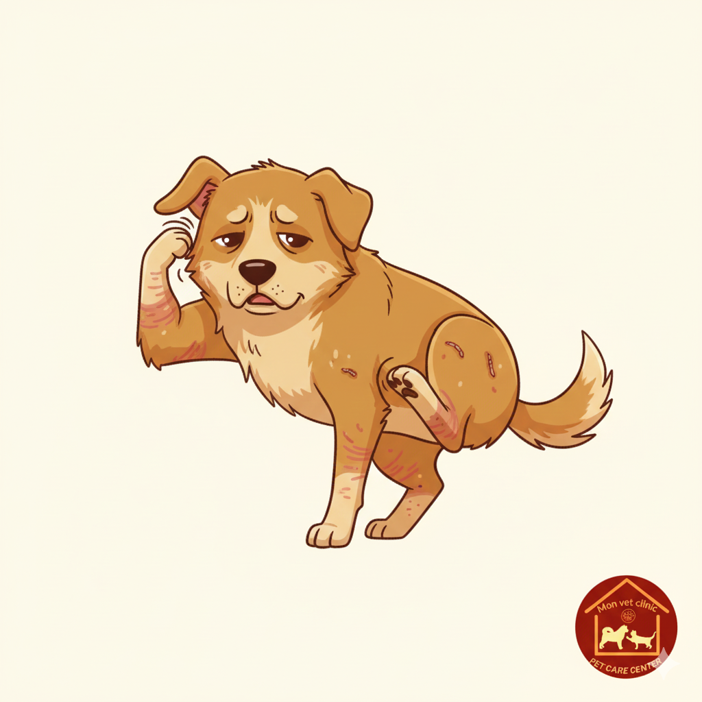 Chó bị ghẻ Sarcoptes gây rụng lông và ngứa dữ dội.