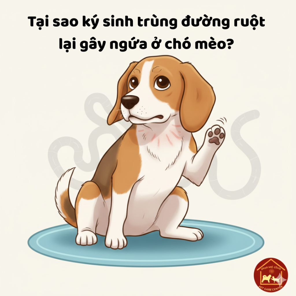 Chó bị ngứa do nhiễm ký sinh trùng đường ruột.
