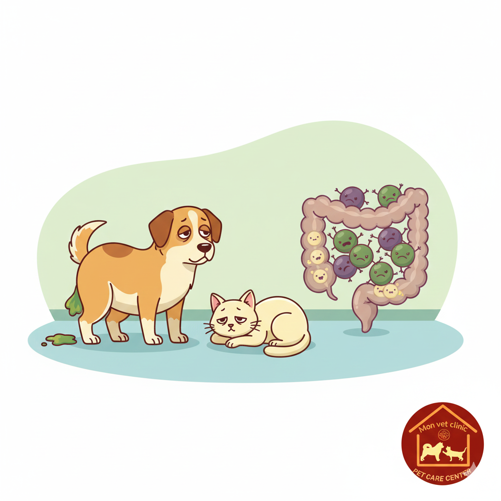 Loạn khuẩn đường ruột khiến chó mèo tiêu chảy, phân nhầy và khó hấp thu dinh dưỡng.