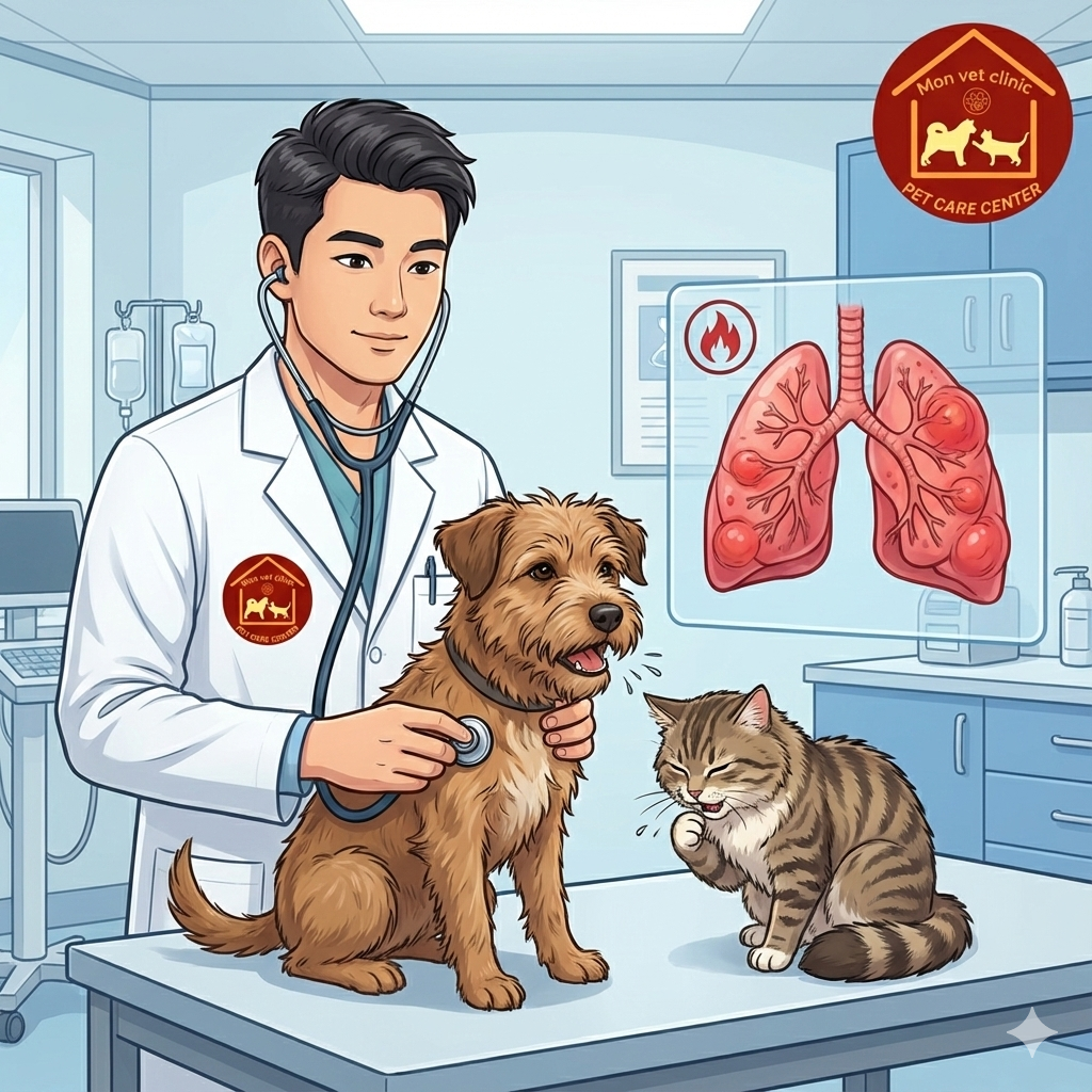 Viêm phổi mạn tính ở chó mèo gây ho kéo dài và khó thở