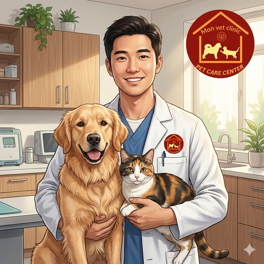 Bác sĩ thú y Monvet chăm sóc chó và mèo tại phòng khám Cẩm Phả