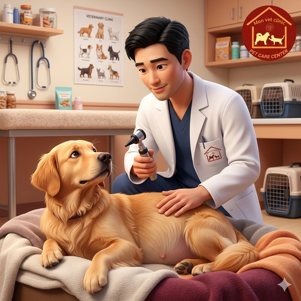 dấu hiệu chó sắp đẻ làm ổ trước khi sinh tại Cửa Ông