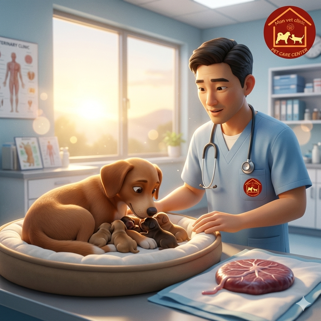 chó ăn nhau thai sau sinh có sao không