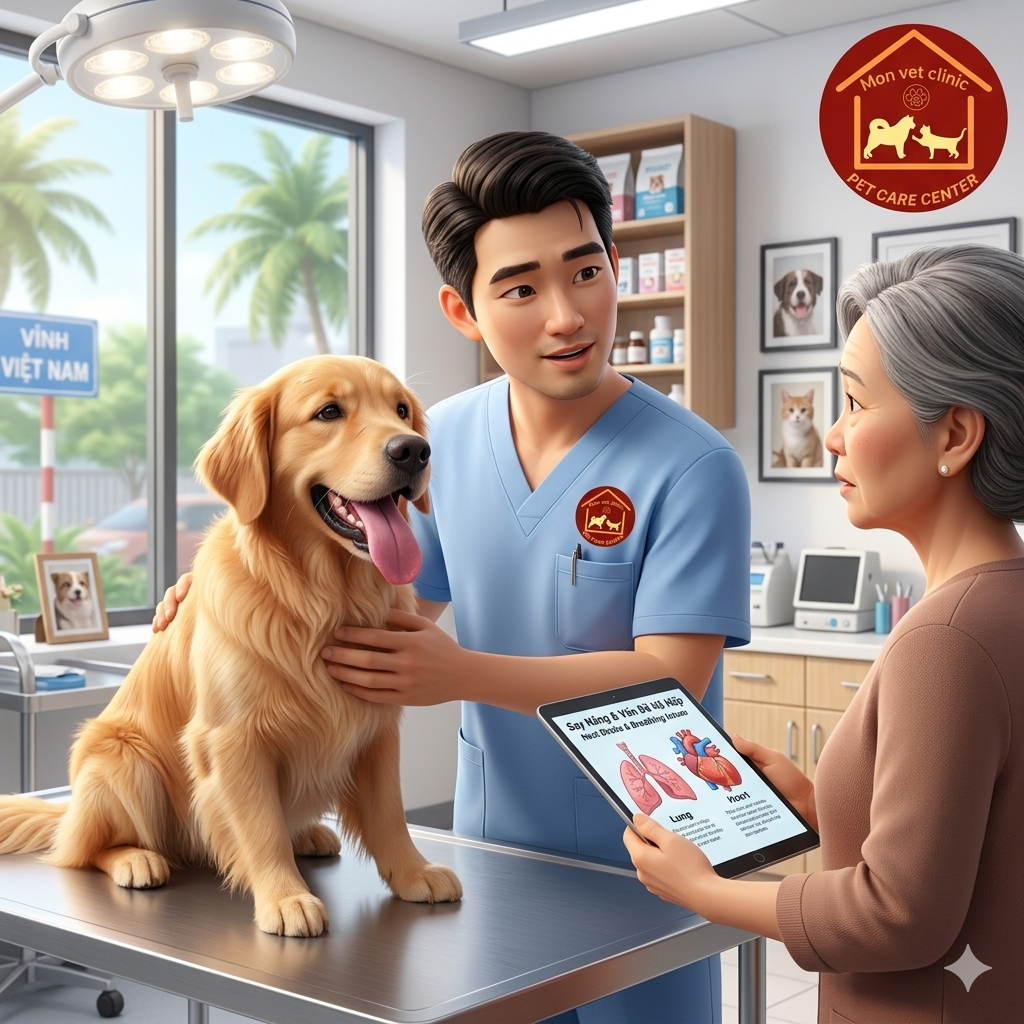 Chó bị khó thở khi trời nóng có thể là dấu hiệu sốc nhiệt hoặc các bệnh lý tim phổi cần được theo dõi.