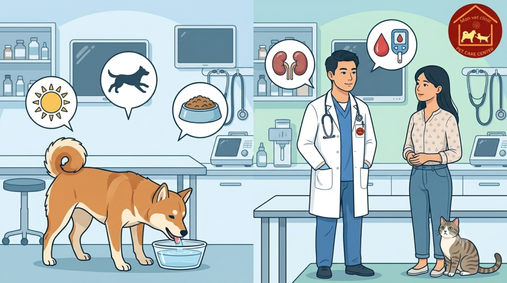 Chó bị tiêu chảy cần được kiểm tra sức khỏe tại phòng khám thú y